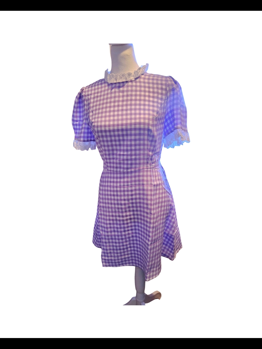 NWOT Size XS Allegra K Purple Gingham Short Sleeve Dress - Picture 2 of 12